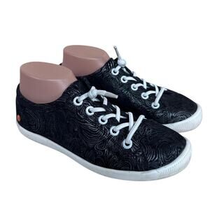 Softinos Isla Low Soft Black Textured Leather Women Sneakers Size EU 40/US 10